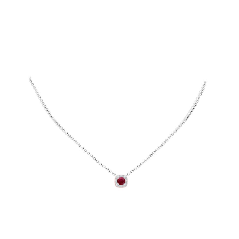 5mm A Round Ruby Pendant with Cushion Halo in White Gold pen