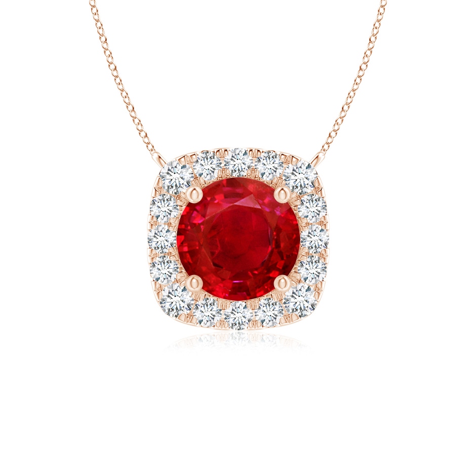 5mm AAA Round Ruby Pendant with Cushion Halo in Rose Gold 