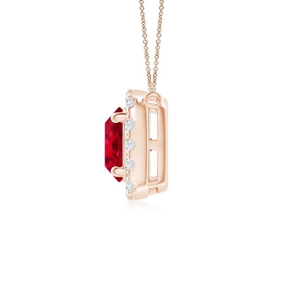 5mm AAA Round Ruby Pendant with Cushion Halo in Rose Gold side 199