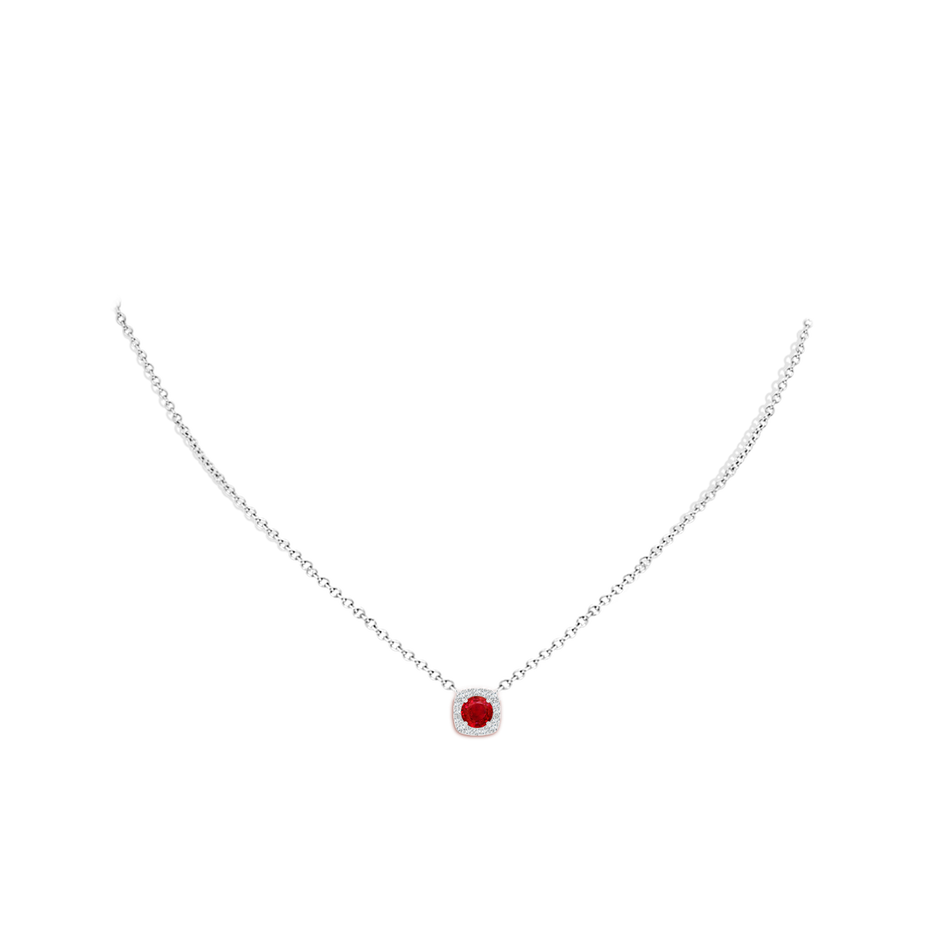 5mm AAA Round Ruby Pendant with Cushion Halo in White Gold pen