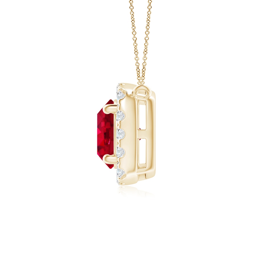 5mm AAA Round Ruby Pendant with Cushion Halo in Yellow Gold side 199
