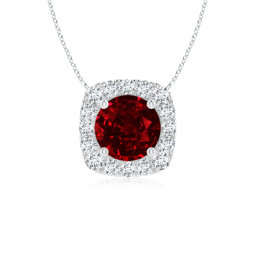 5mm AAAA Round Ruby Pendant with Cushion Halo in P950 Platinum