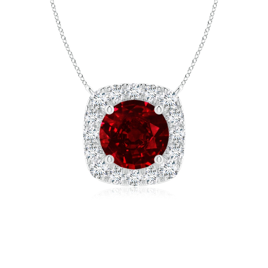 5mm AAAA Round Ruby Pendant with Cushion Halo in White Gold 