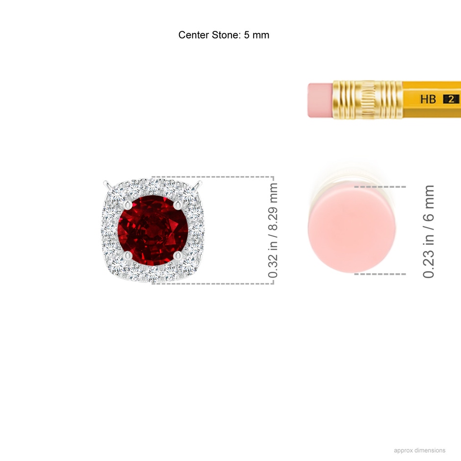 5mm AAAA Round Ruby Pendant with Cushion Halo in White Gold ruler