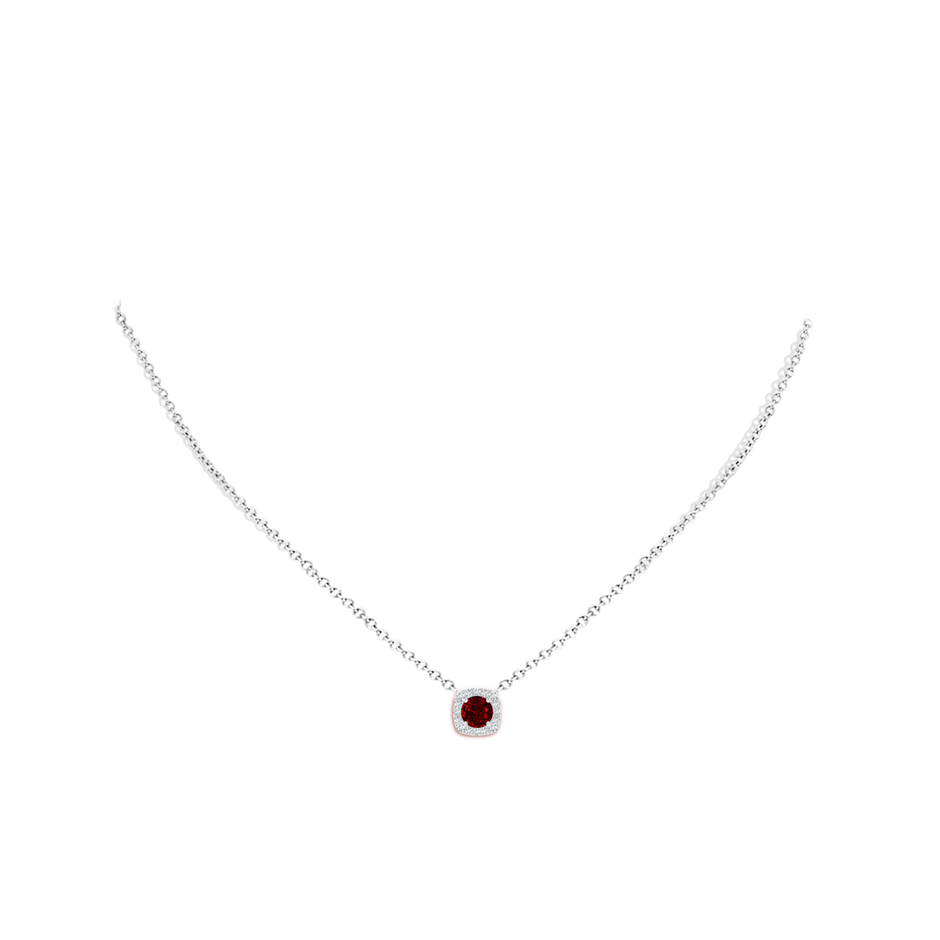 5mm AAAA Round Ruby Pendant with Cushion Halo in White Gold pen
