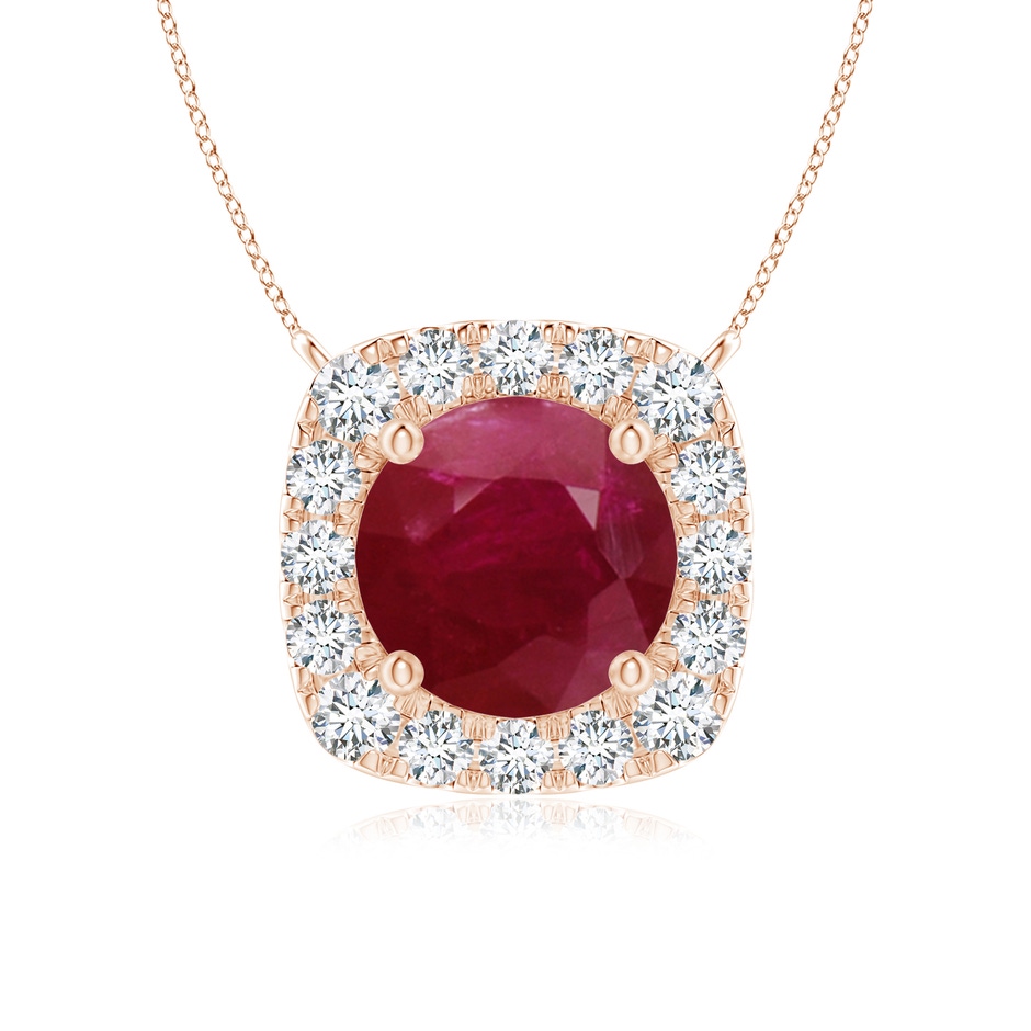 6mm A Round Ruby Pendant with Cushion Halo in Rose Gold 