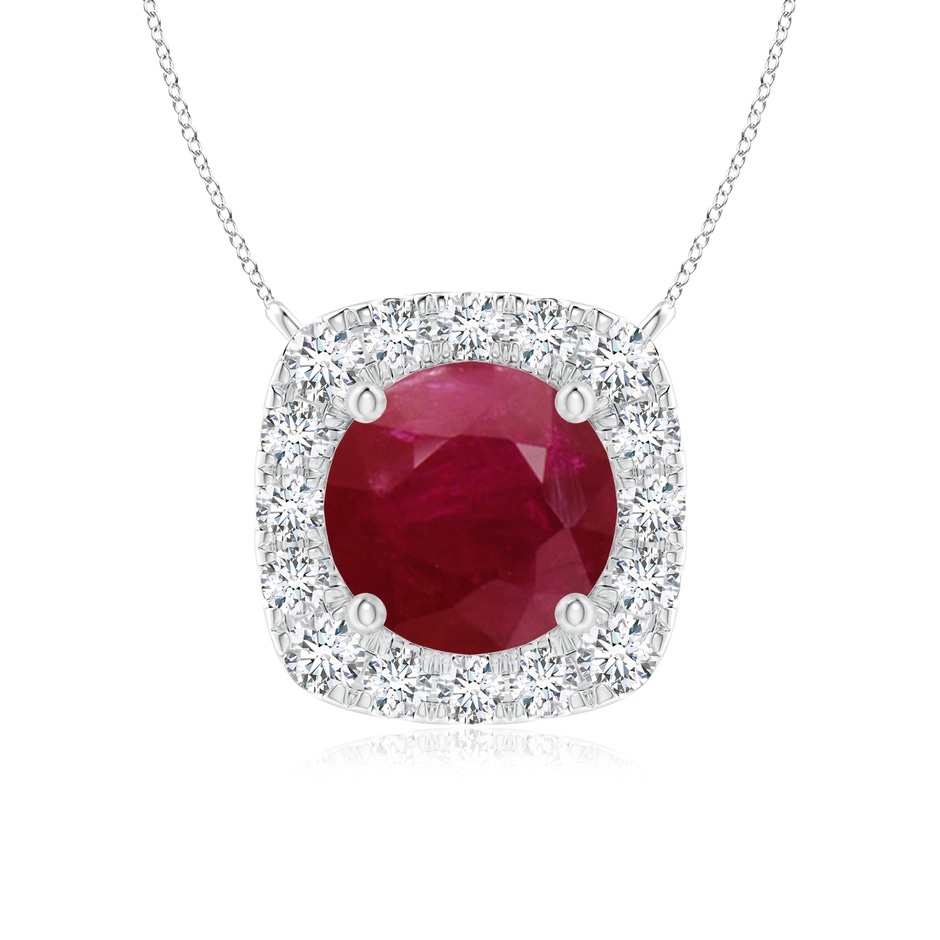 6mm A Round Ruby Pendant with Cushion Halo in White Gold 