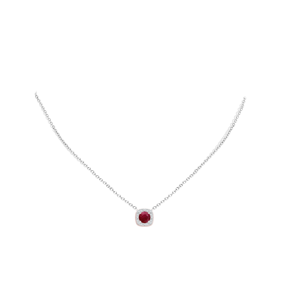 6mm A Round Ruby Pendant with Cushion Halo in White Gold pen