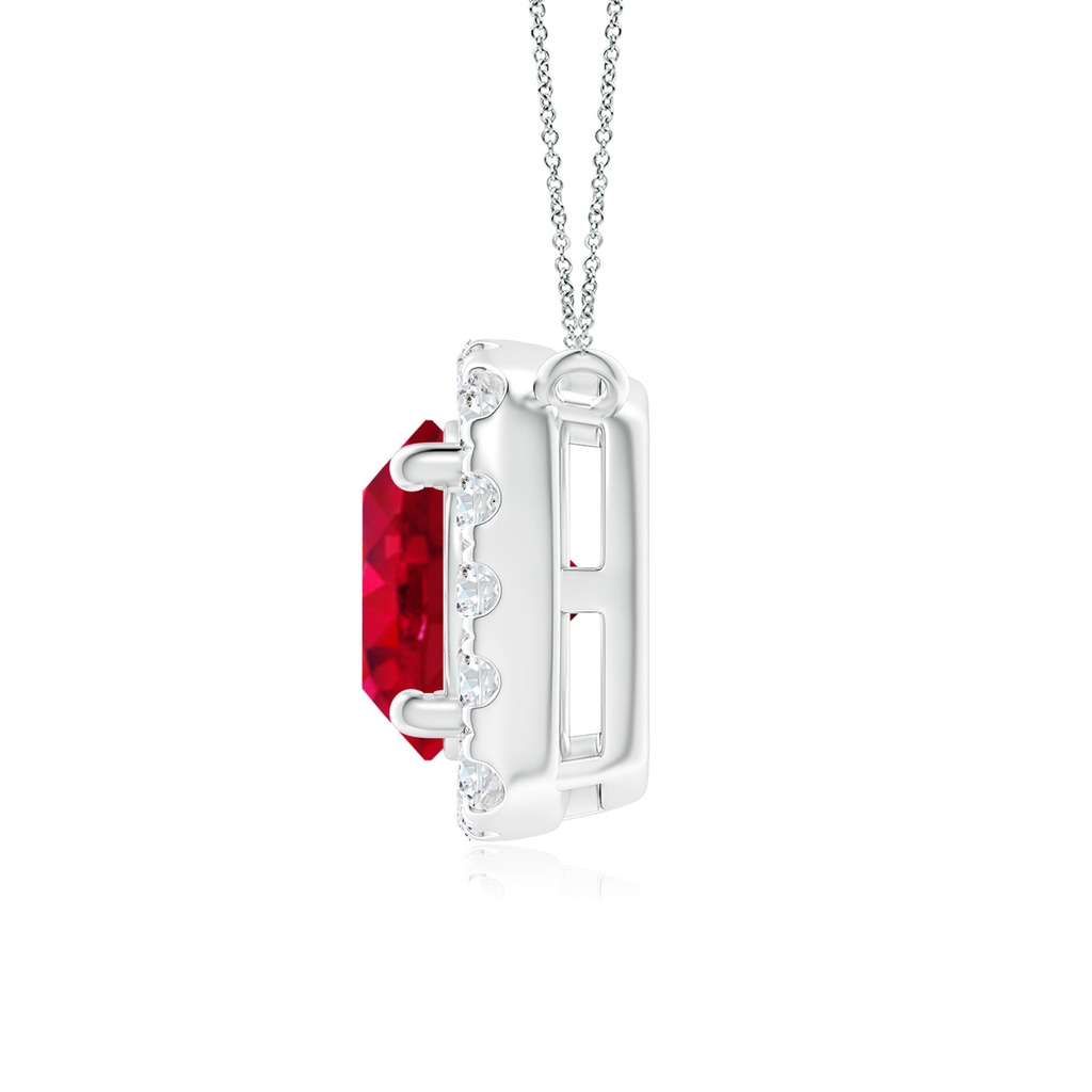 6mm AAA Round Ruby Pendant with Cushion Halo in White Gold Side 1