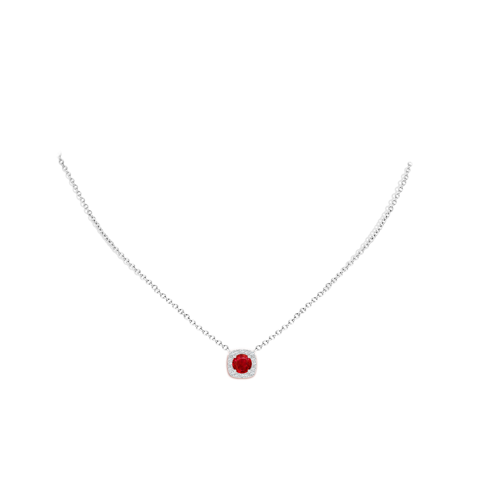 6mm AAA Round Ruby Pendant with Cushion Halo in White Gold body-neck