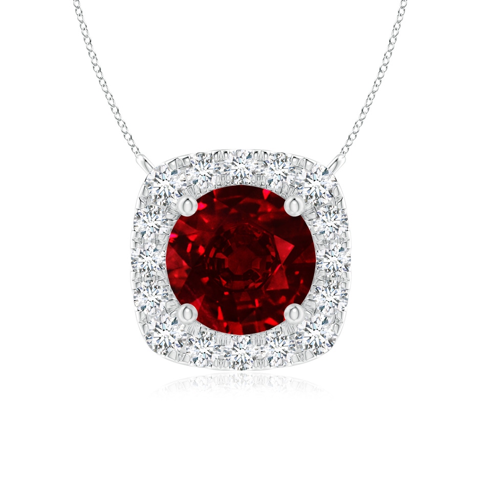 6mm AAAA Round Ruby Pendant with Cushion Halo in P950 Platinum 