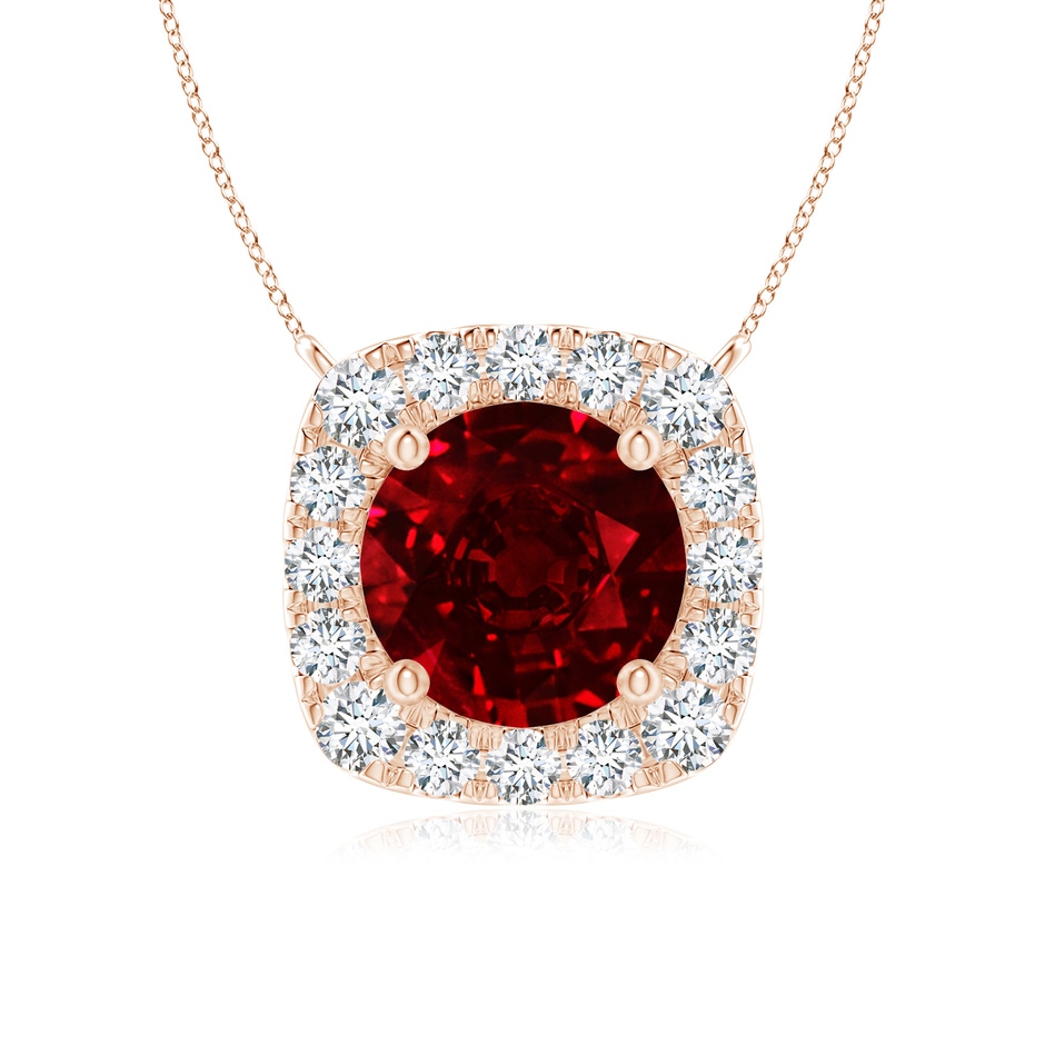 6mm AAAA Round Ruby Pendant with Cushion Halo in Rose Gold 