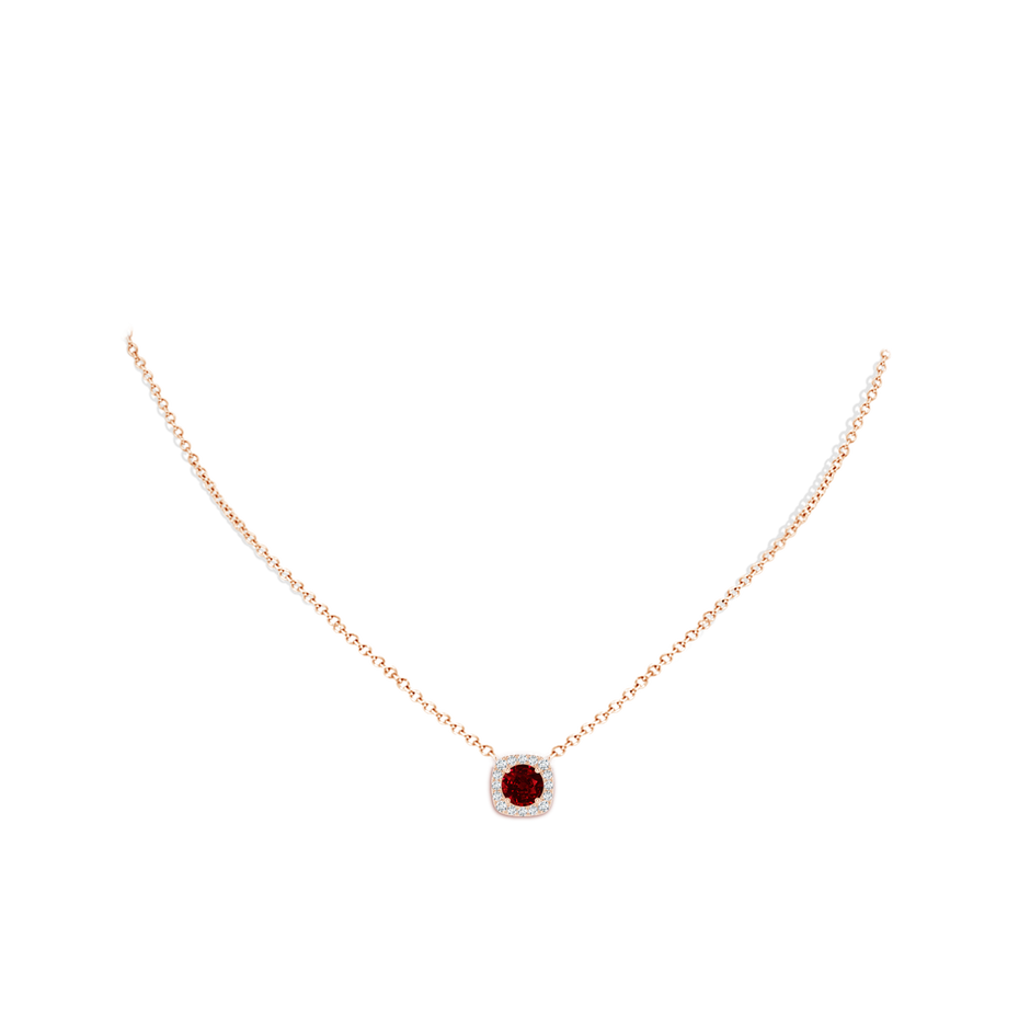 6mm AAAA Round Ruby Pendant with Cushion Halo in Rose Gold pen