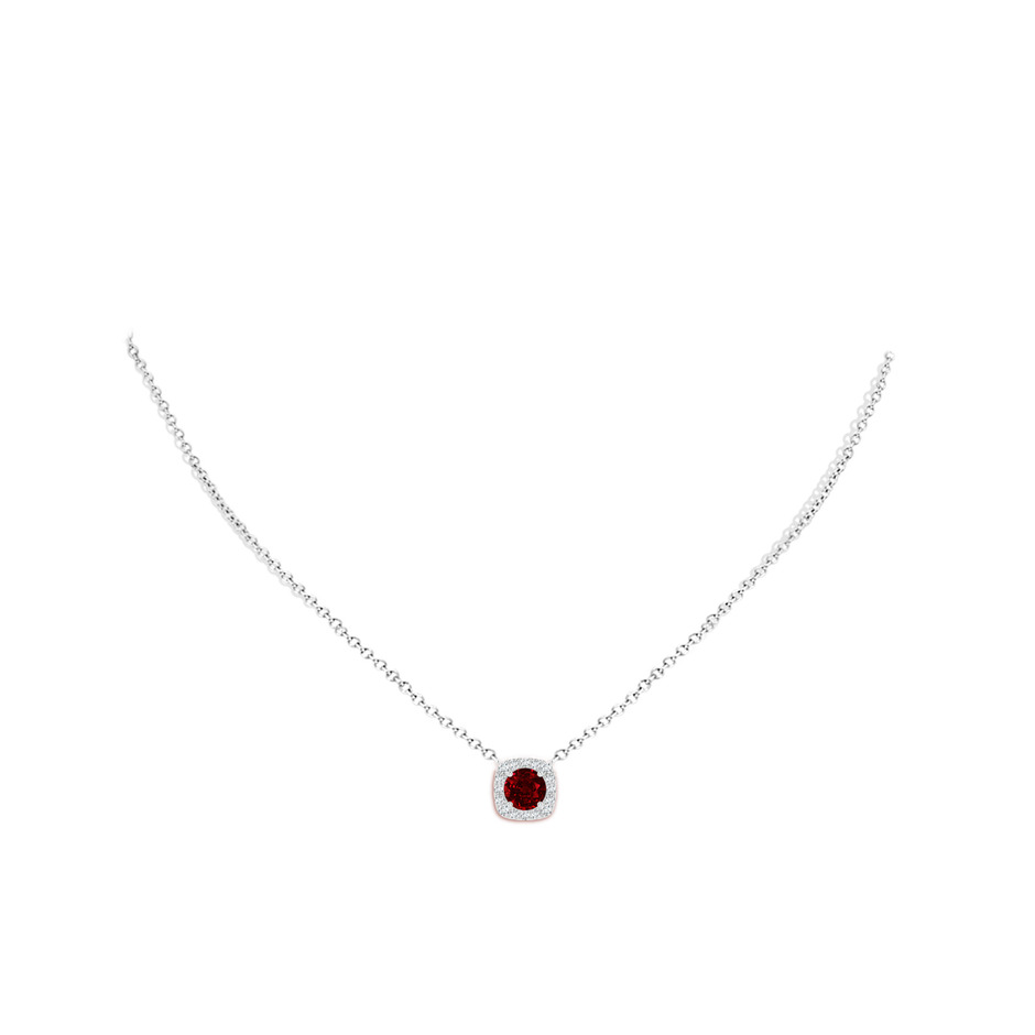 6mm AAAA Round Ruby Pendant with Cushion Halo in White Gold pen