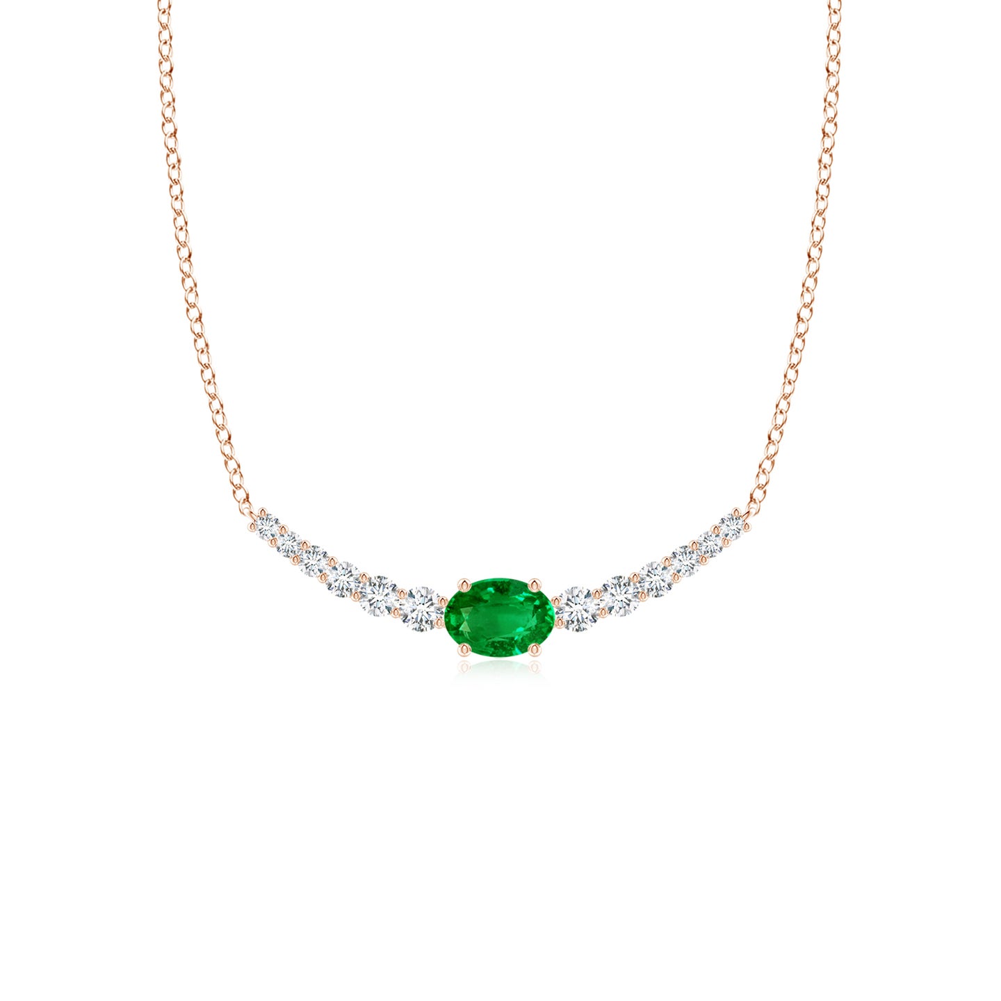 Lab-Grown-East-West Oval Emerald Curved Bar Necklace with Diamonds