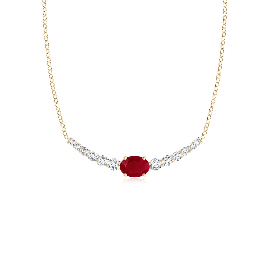 6x4mm AA East-West Oval Ruby Curved Bar Necklace with Diamonds in Yellow Gold 