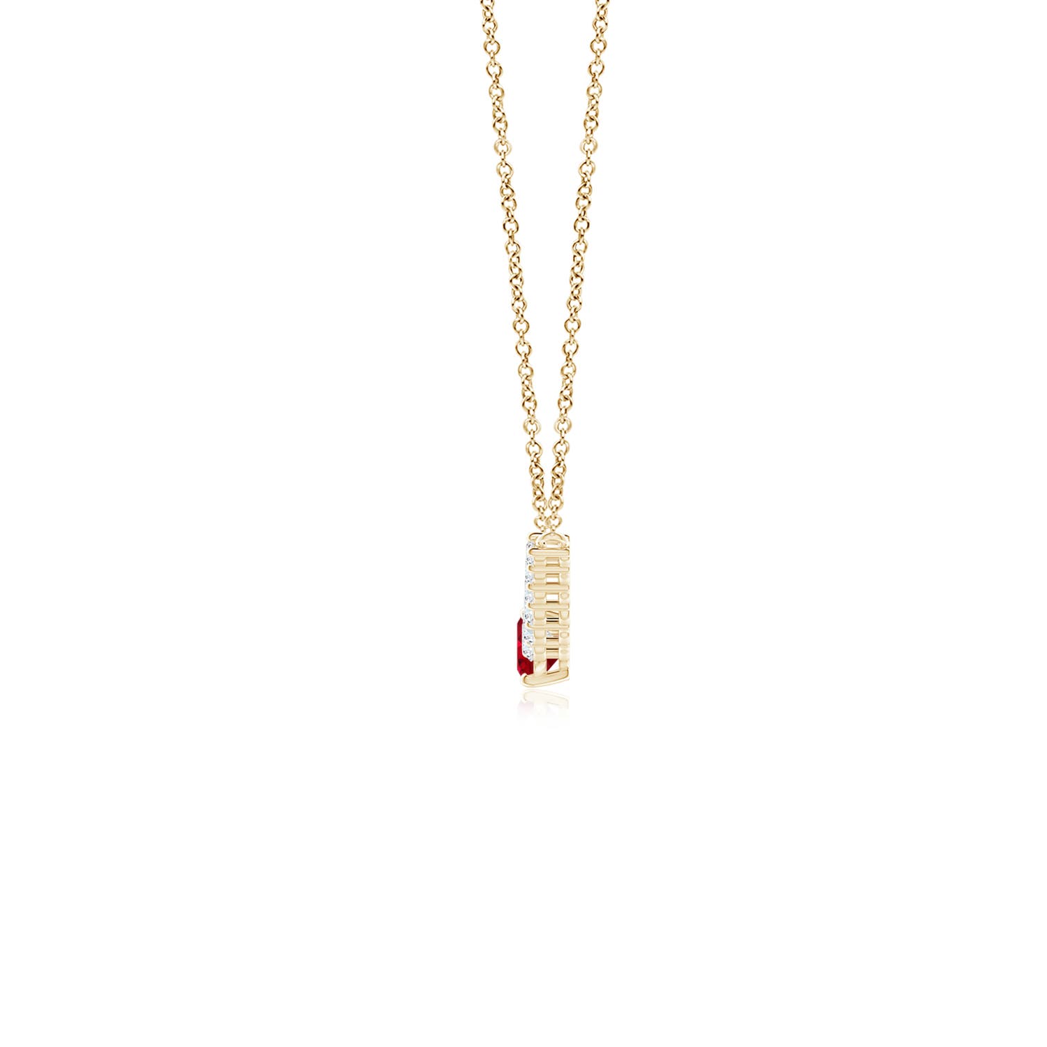 6x4mm AAA East-West Oval Ruby Curved Bar Necklace with Diamonds in Yellow Gold