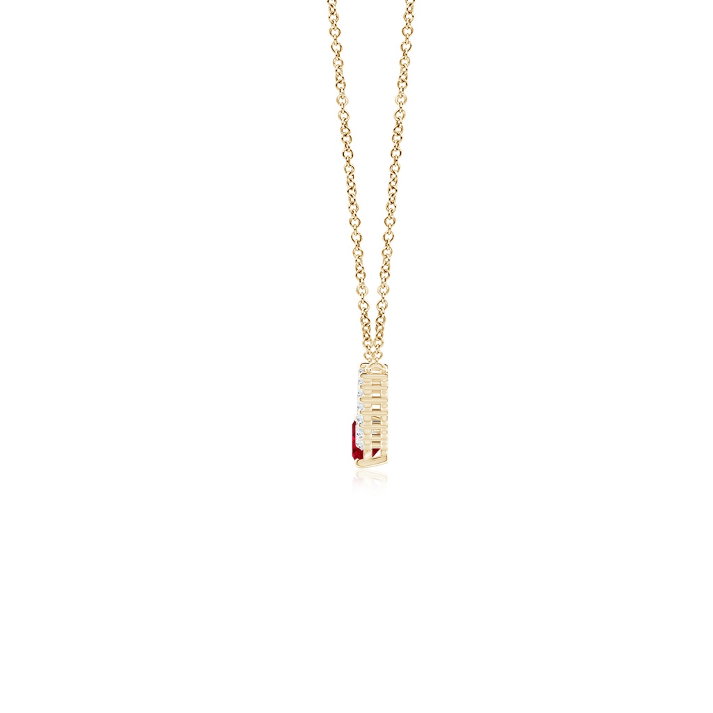 6x4mm AAA East-West Oval Ruby Curved Bar Necklace with Diamonds in Yellow Gold Side 1