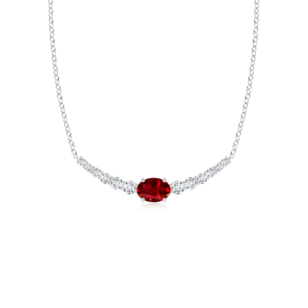 6x4mm AAAA East-West Oval Ruby Curved Bar Necklace with Diamonds in P950 Platinum