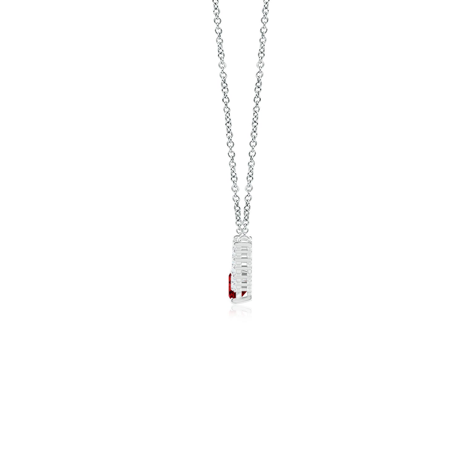 6x4mm AAAA East-West Oval Ruby Curved Bar Necklace with Diamonds in White Gold