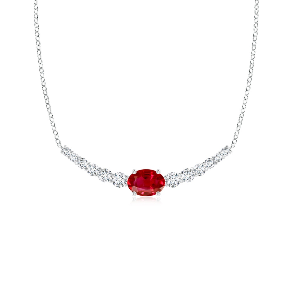 7x5mm AAA East-West Oval Ruby Curved Bar Necklace with Diamonds in P950 Platinum 