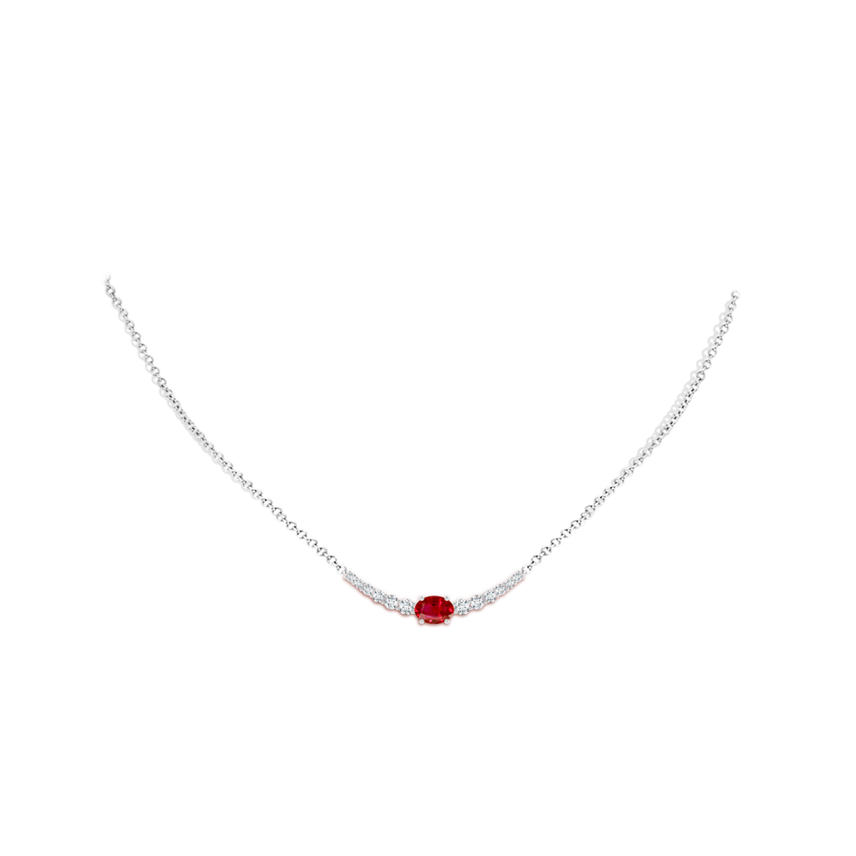 7x5mm AAA East-West Oval Ruby Curved Bar Necklace with Diamonds in P950 Platinum body-neck