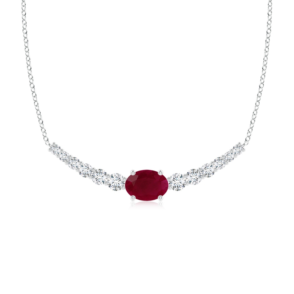 8x6mm A East-West Oval Ruby Curved Bar Necklace with Diamonds in P950 Platinum 