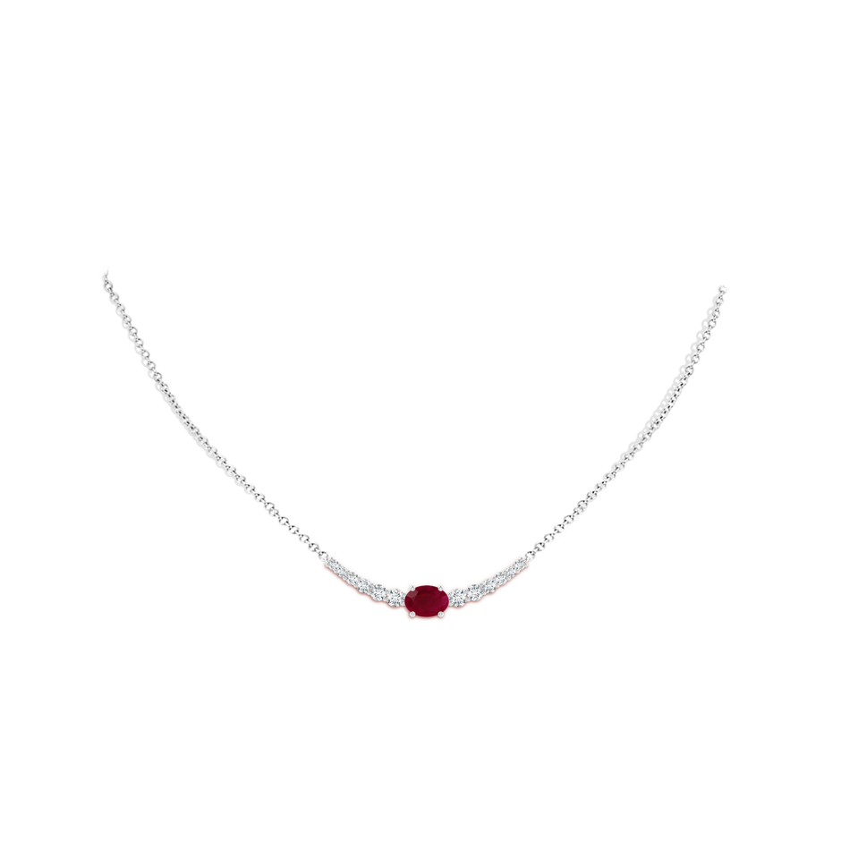 8x6mm A East-West Oval Ruby Curved Bar Necklace with Diamonds in P950 Platinum body-neck
