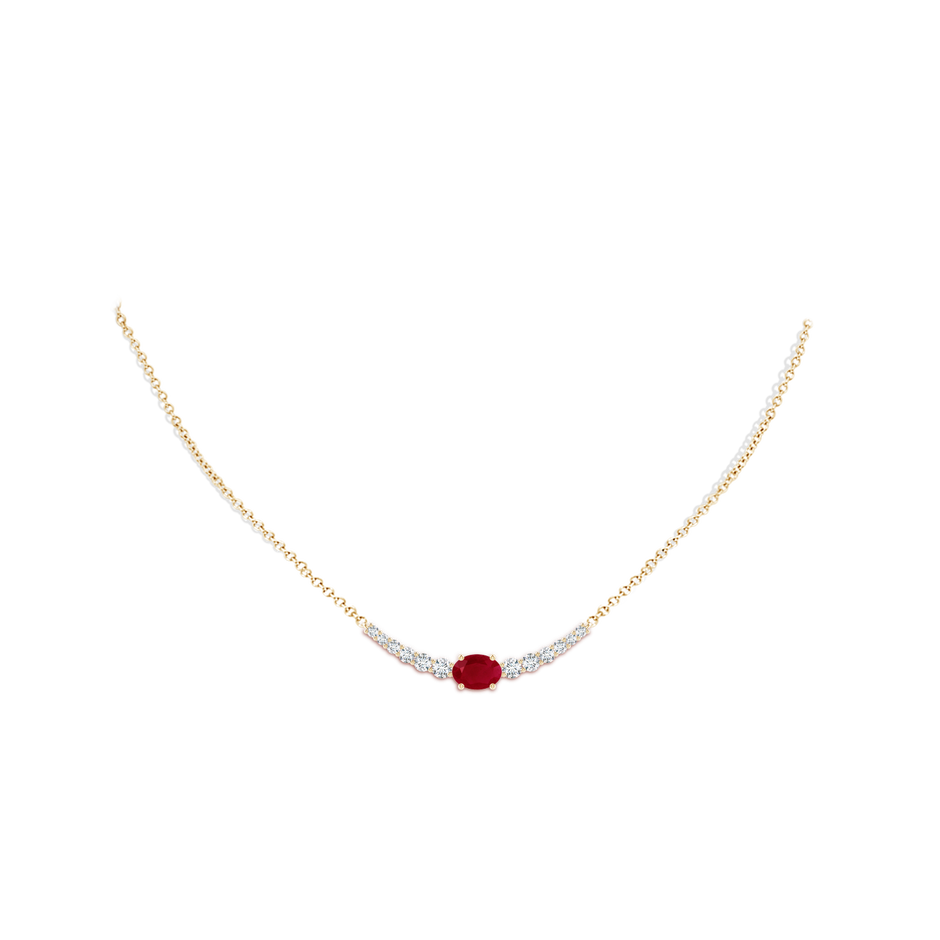 8x6mm AA East-West Oval Ruby Curved Bar Necklace with Diamonds in Yellow Gold body-neck