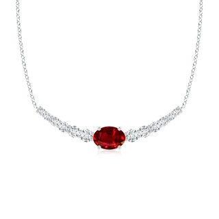 8x6mm AAAA East-West Oval Ruby Curved Bar Necklace with Diamonds in P950 Platinum