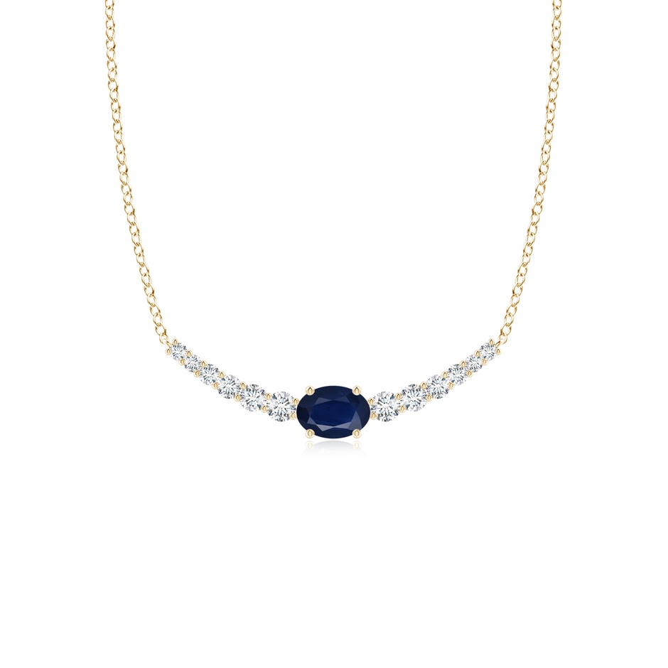 6x4mm A East-West Oval Sapphire Curved Bar Necklace with Diamonds in 9K Yellow Gold 