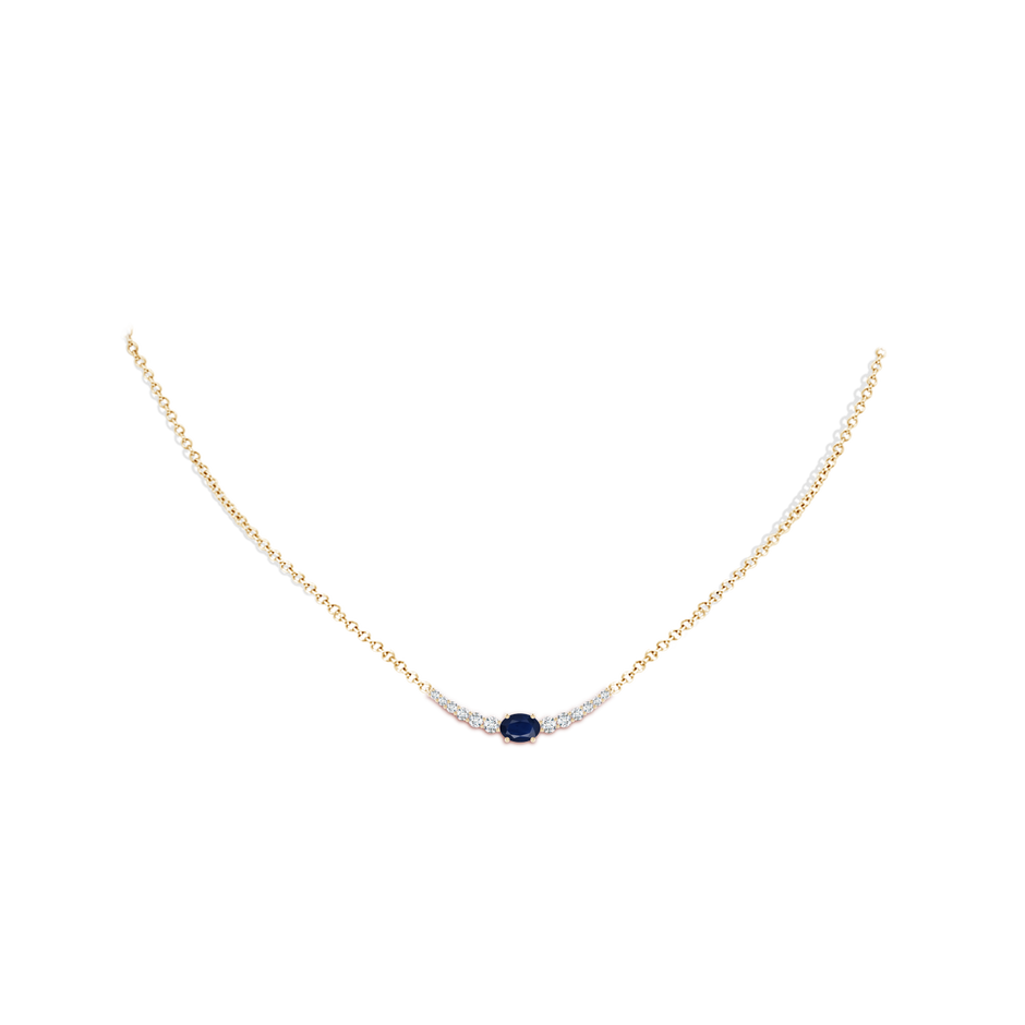 6x4mm A East-West Oval Sapphire Curved Bar Necklace with Diamonds in 9K Yellow Gold body-neck