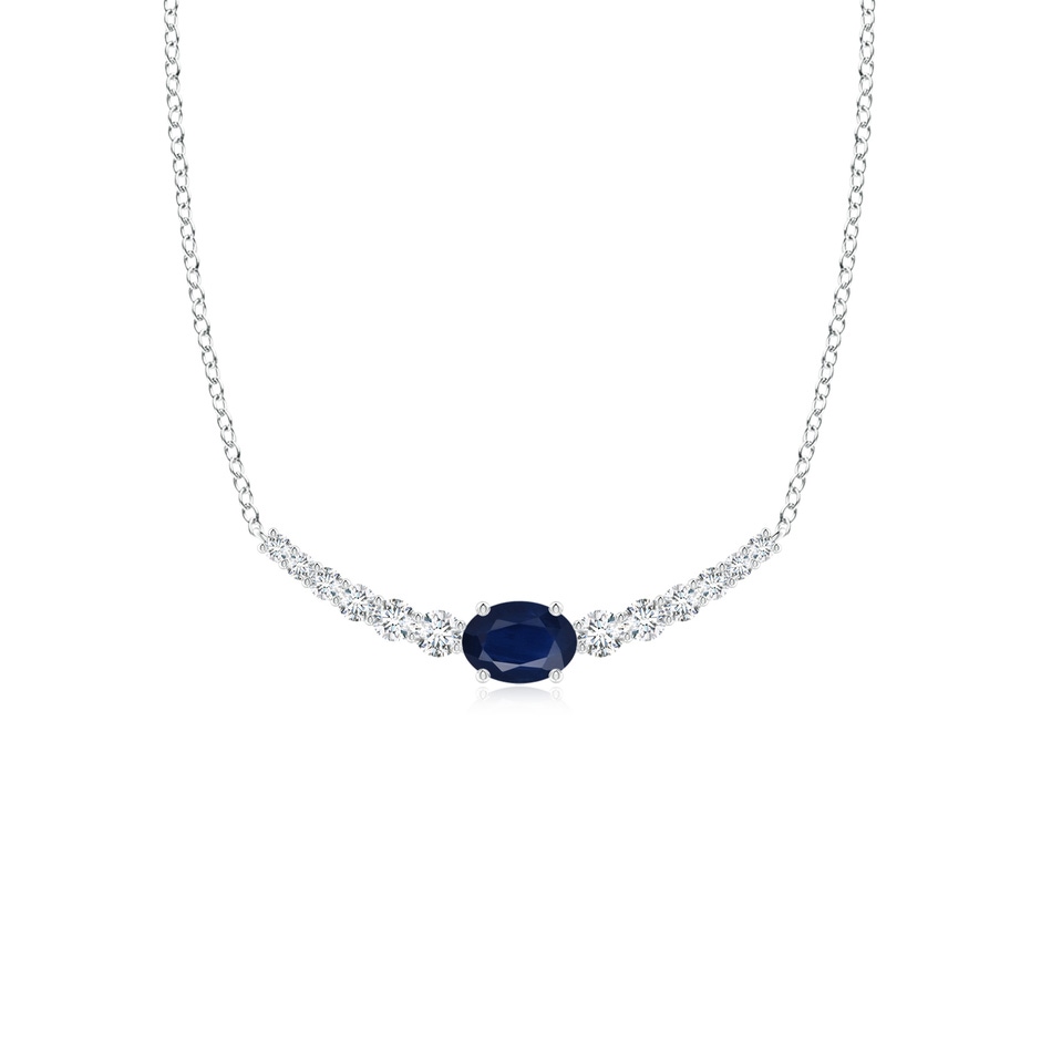 6x4mm A East-West Oval Sapphire Curved Bar Necklace with Diamonds in White Gold 