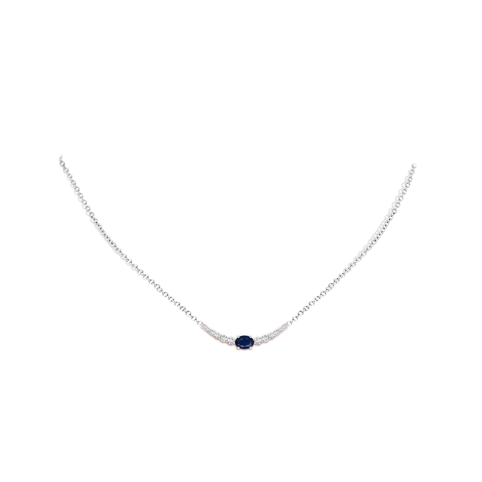 6x4mm A East-West Oval Sapphire Curved Bar Necklace with Diamonds in White Gold body-neck
