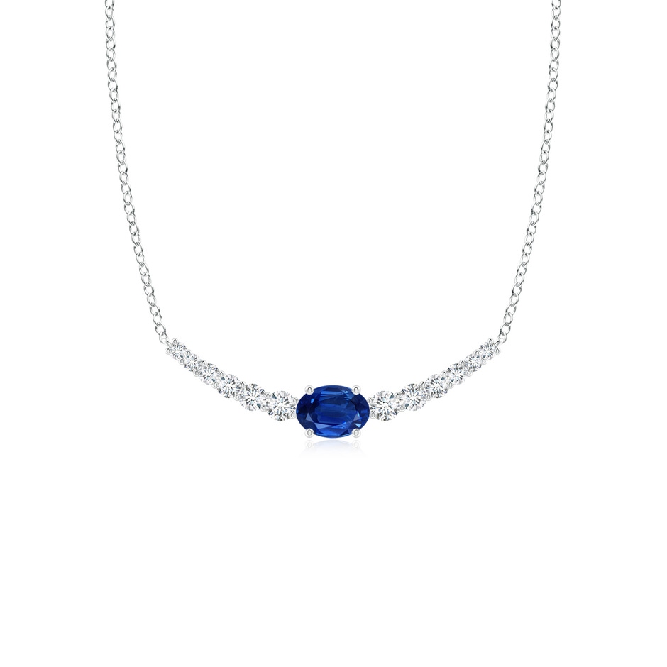 6x4mm AAA East-West Oval Sapphire Curved Bar Necklace with Diamonds in P950 Platinum 