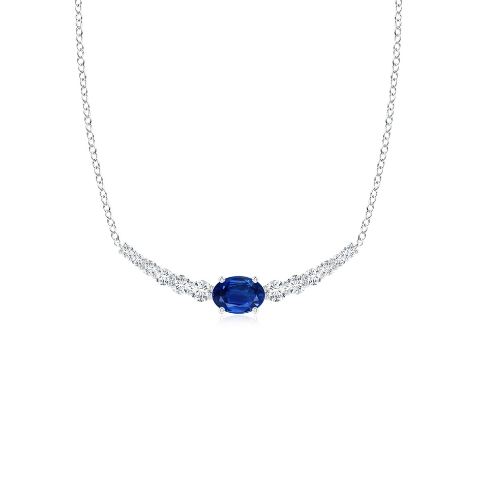 6x4mm AAA East-West Oval Sapphire Curved Bar Necklace with Diamonds in White Gold 