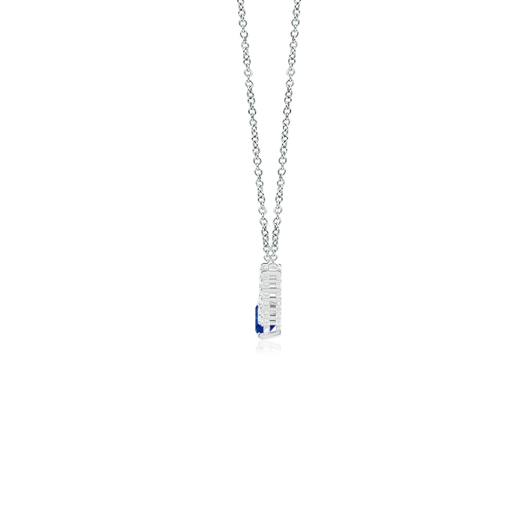 6x4mm AAA East-West Oval Sapphire Curved Bar Necklace with Diamonds in White Gold - side 1