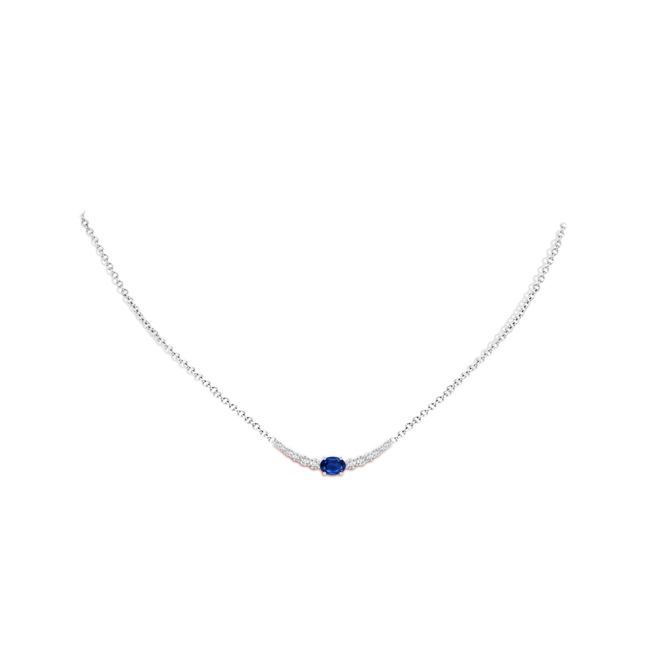 6x4mm AAA East-West Oval Sapphire Curved Bar Necklace with Diamonds in White Gold body-neck