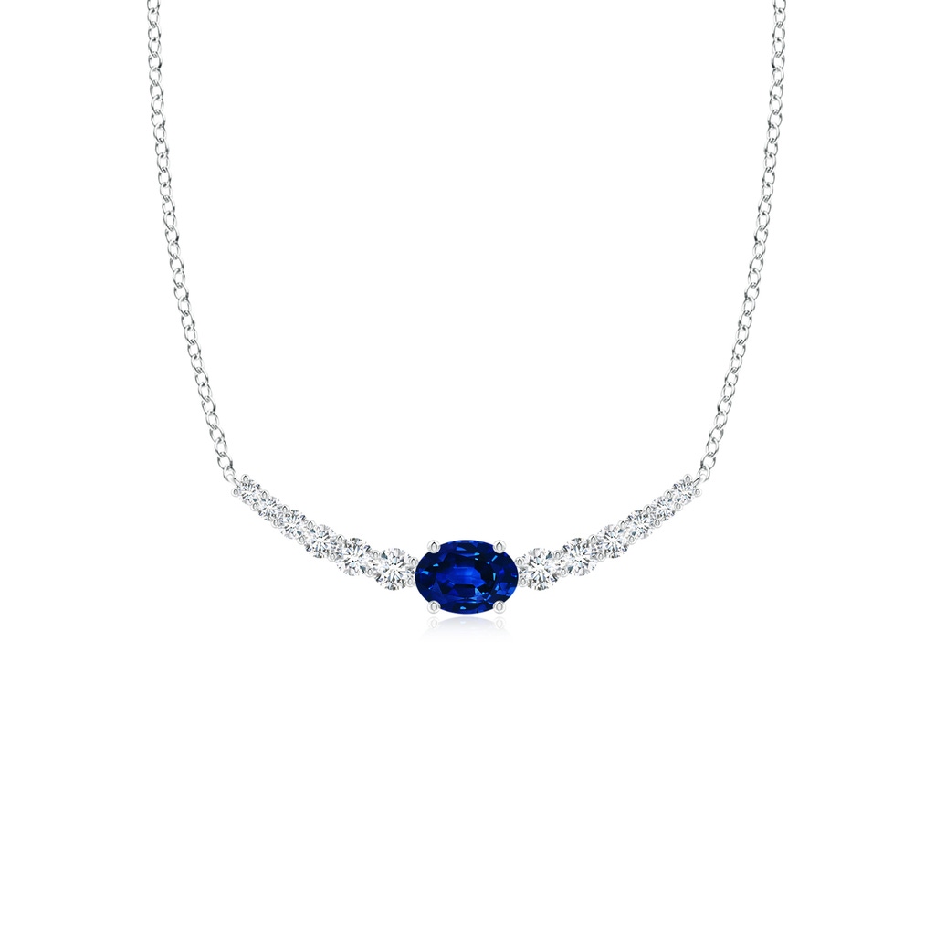 6x4mm AAAA East-West Oval Sapphire Curved Bar Necklace with Diamonds in P950 Platinum