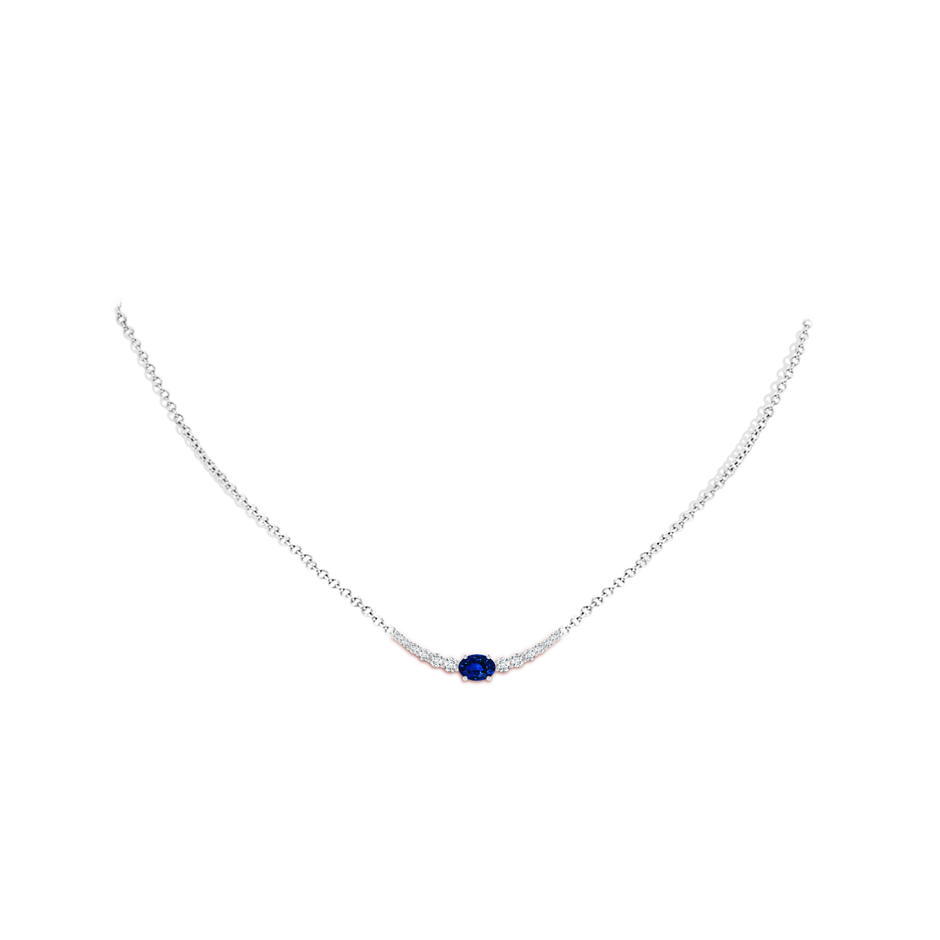 6x4mm AAAA East-West Oval Sapphire Curved Bar Necklace with Diamonds in P950 Platinum body-neck