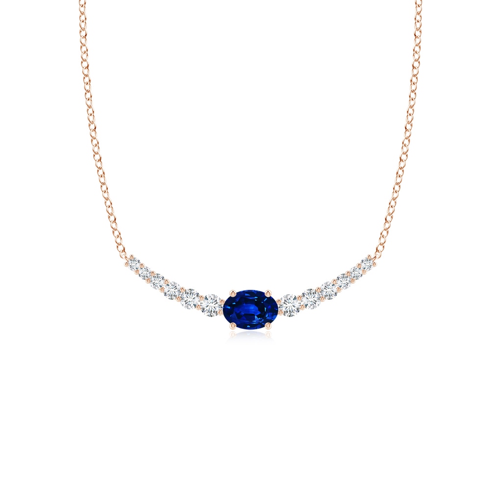 6x4mm AAAA East-West Oval Sapphire Curved Bar Necklace with Diamonds in Rose Gold