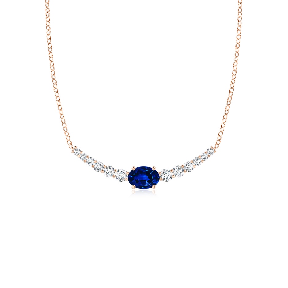 6x4mm AAAA East-West Oval Sapphire Curved Bar Necklace with Diamonds in Rose Gold 