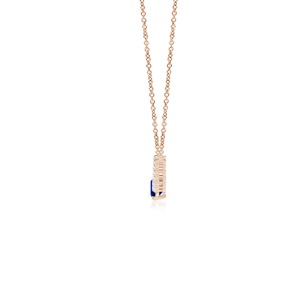 6x4mm AAAA East-West Oval Sapphire Curved Bar Necklace with Diamonds in Rose Gold - side 1