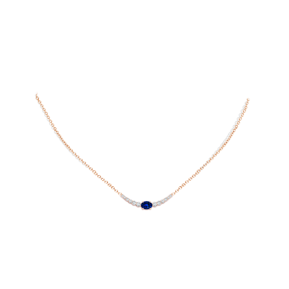 6x4mm AAAA East-West Oval Sapphire Curved Bar Necklace with Diamonds in Rose Gold body-neck