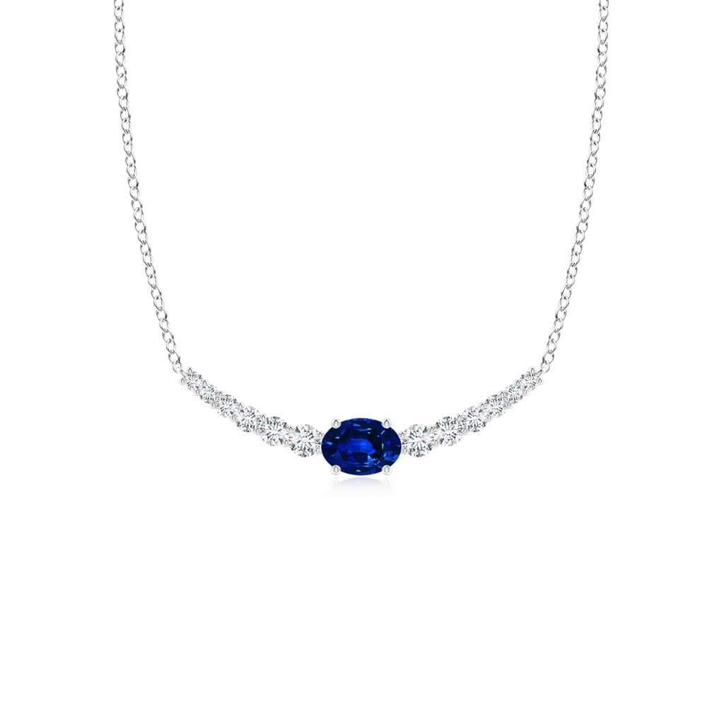 6x4mm AAAA East-West Oval Sapphire Curved Bar Necklace with Diamonds in White Gold