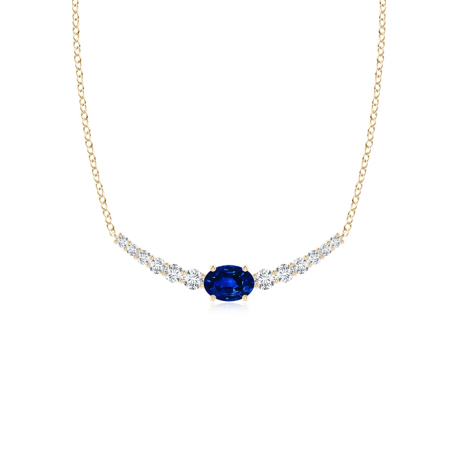 6x4mm AAAA East-West Oval Sapphire Curved Bar Necklace with Diamonds in Yellow Gold 