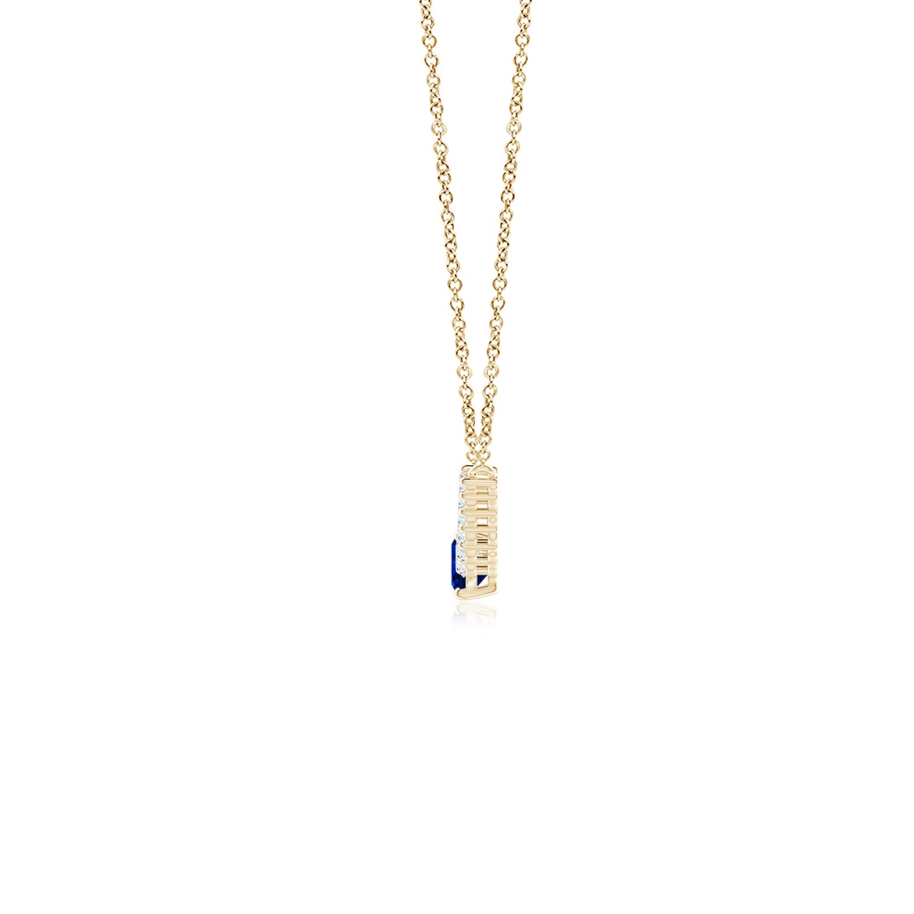 6x4mm AAAA East-West Oval Sapphire Curved Bar Necklace with Diamonds in Yellow Gold - side 1