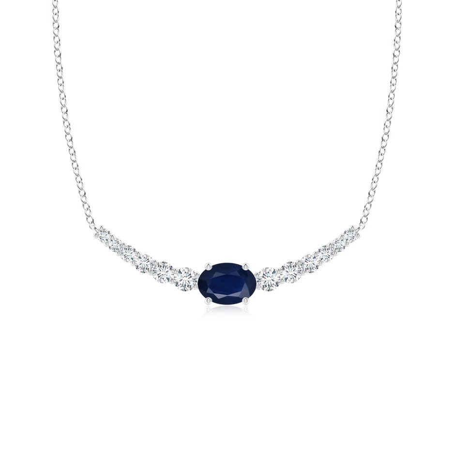 7x5mm A East-West Oval Sapphire Curved Bar Necklace with Diamonds in White Gold 