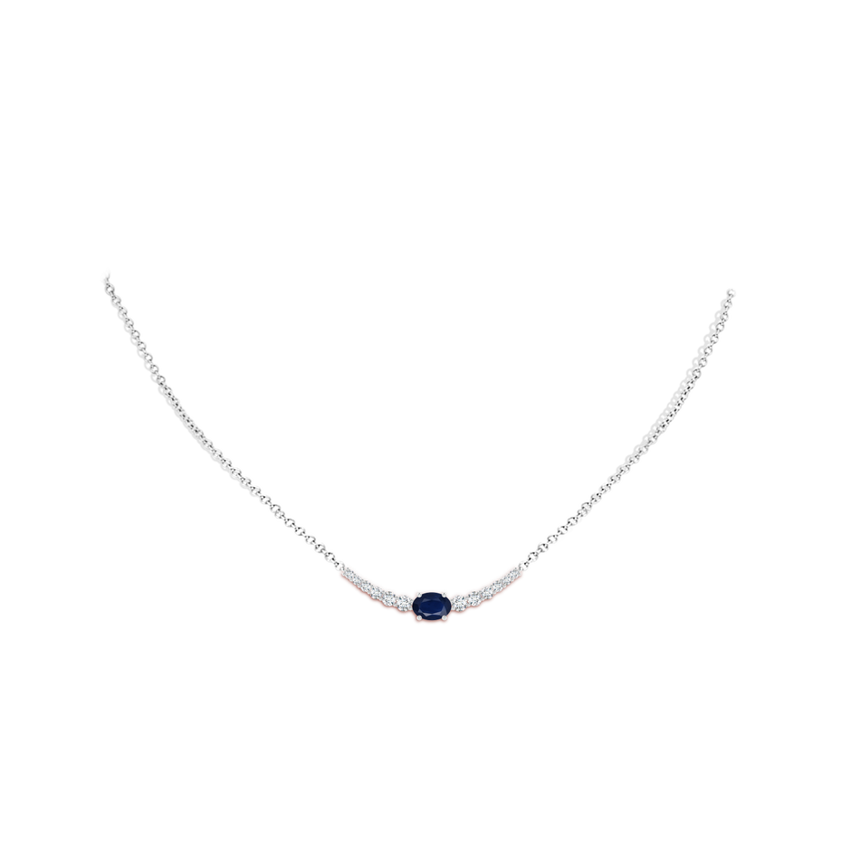 7x5mm A East-West Oval Sapphire Curved Bar Necklace with Diamonds in White Gold body-neck