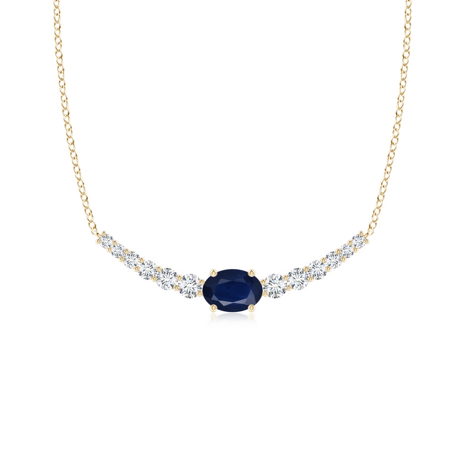 7x5mm A East-West Oval Sapphire Curved Bar Necklace with Diamonds in Yellow Gold 
